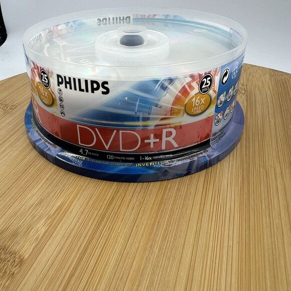 Philips DVD+R 120 Mins 4.7GB 16X Speed Recordable Blank Discs 25 Pack SEALED - Picture 2 of 6